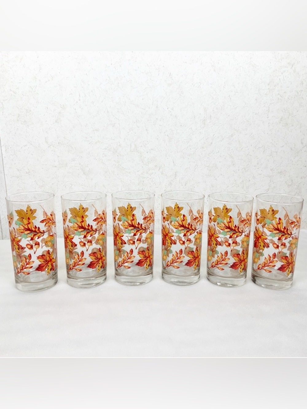 Royal Norfolk 6 Acorns Leaves Tumbler Drinking Glasses Fall Thanksgiving Rustic